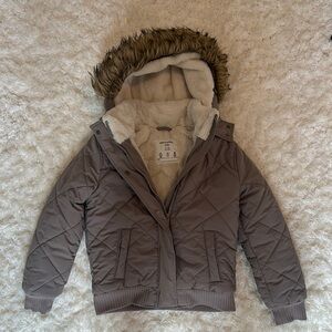 Abercrombie Kids taupe color Quilted Jacket with Faux Fur